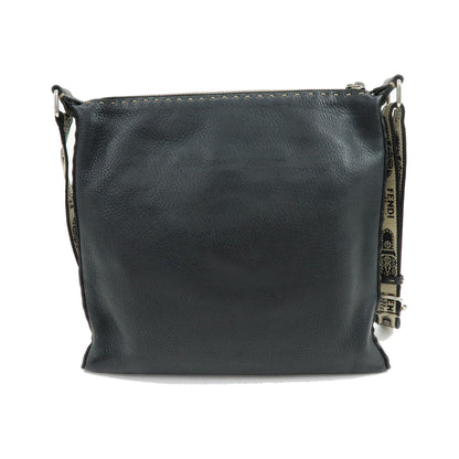 Fendi Vintage Selleria Zip Messenger Leather, Black, Leather, Handbag