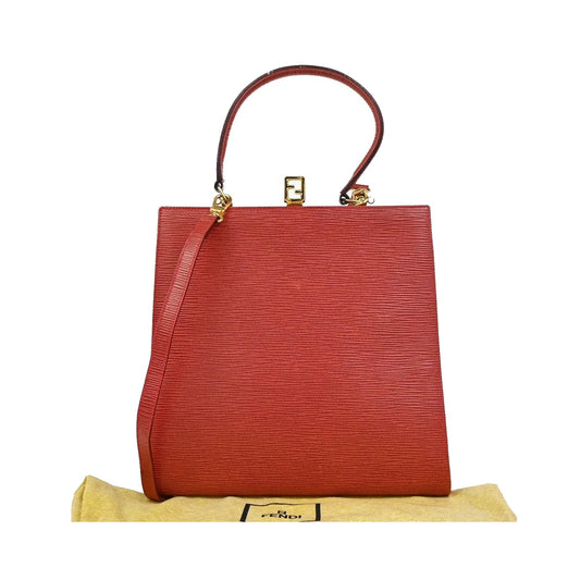 Fendi Vintage Top Handle Leather, Red, Leather, Tote Bag