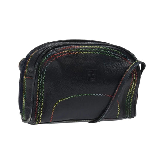 Fendi Vintage Zip Leather, Navy, Leather, Shoulder Bag