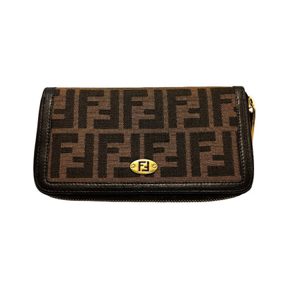 Fendi Zip Around Zucca Coated Canvas, Brown, Leather, Wallet