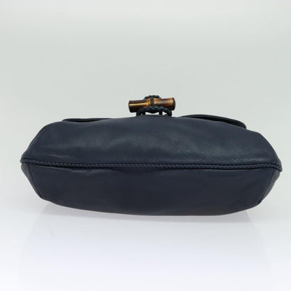 Gucci Hip Bamboo Flap Leather, Blue, Leather, Handbag
