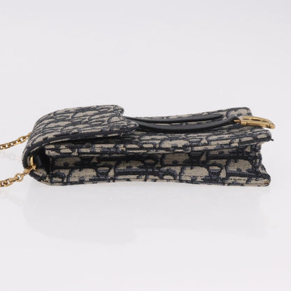 Christian Dior Vertical Saddle Chain Oblique Canvas, Navy, Canvas, Clutch