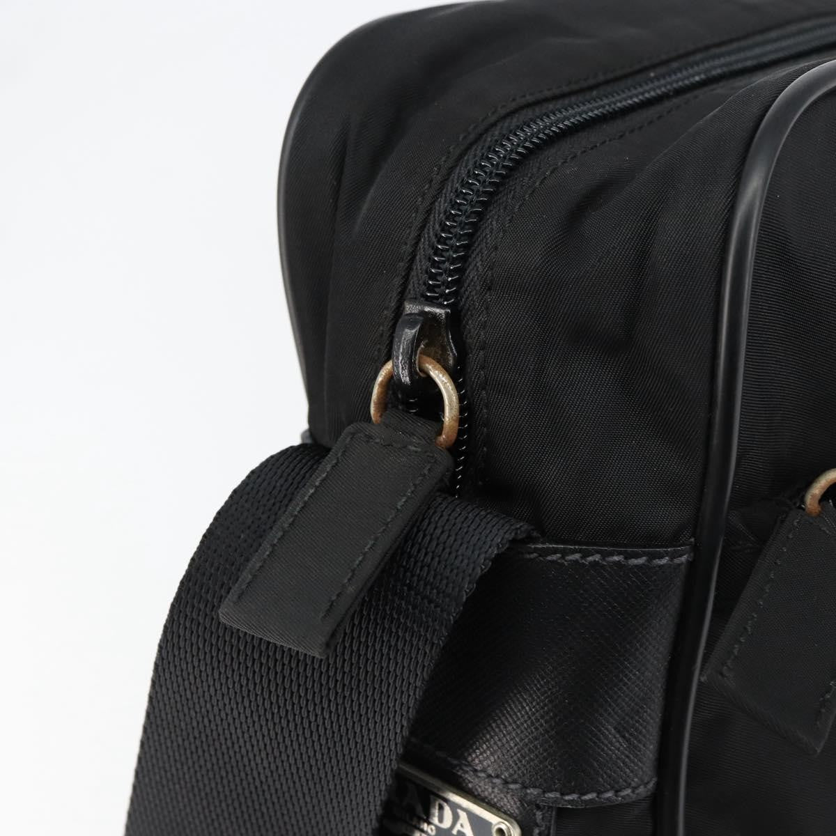 Prada Zip Messenger Tessuto with Leather, Black, Nylon, Handbag