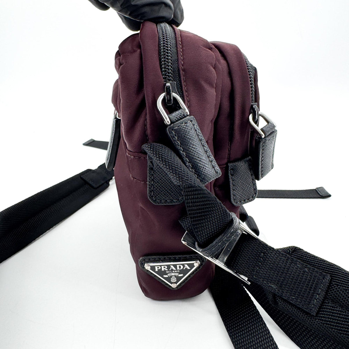 Prada Technical Zip Tessuto, Burgundy, Nylon, Crossbody Bag
