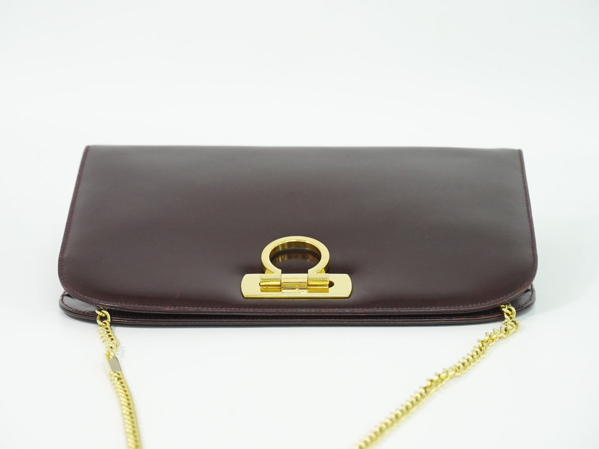 Salvatore Ferragamo Vintage Gancini Chain Leather, Burgundy, Leather, Shoulder Bag