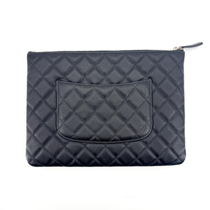 Chanel O Case Clutch Quilted Caviar, Black, Leather, Clutch