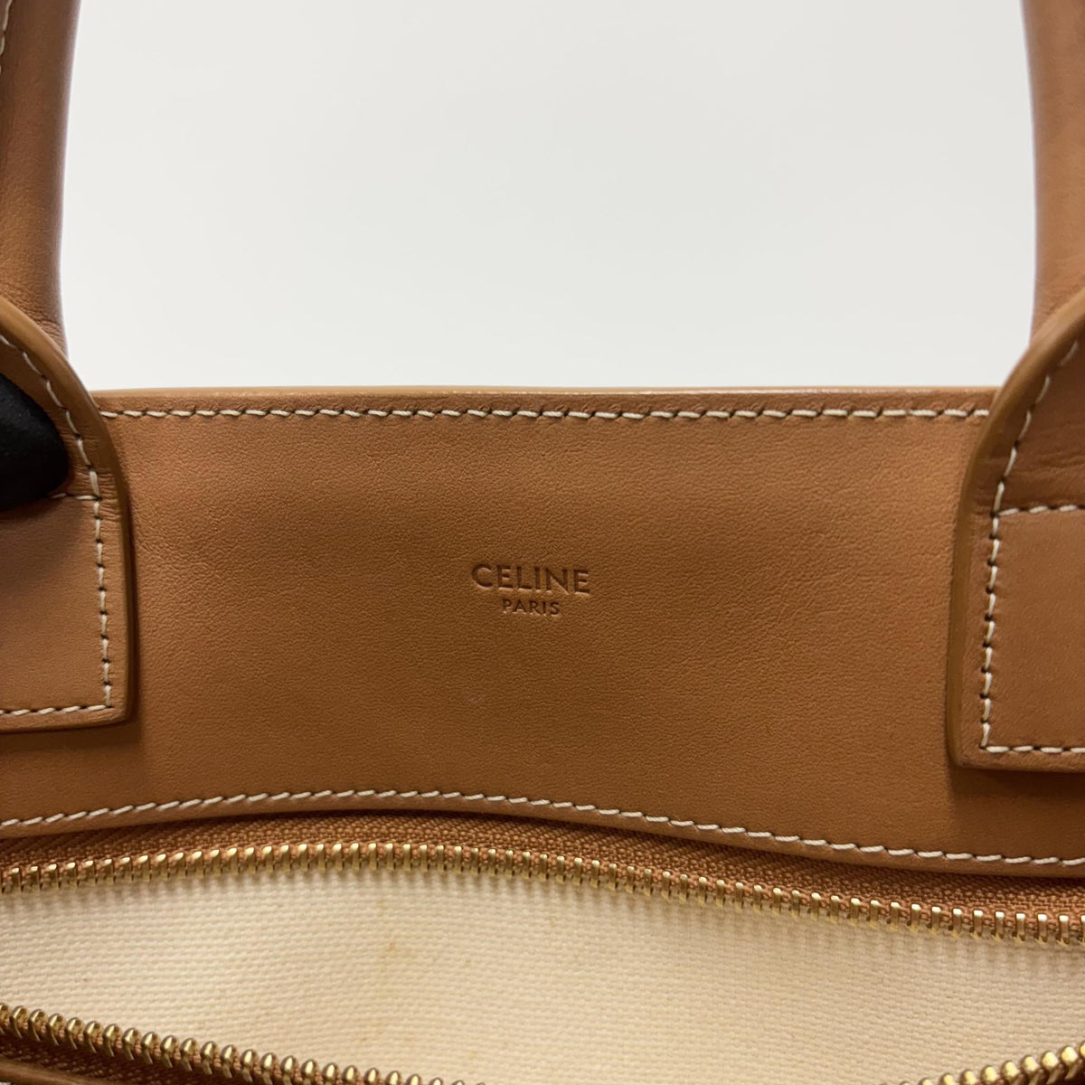 Celine Vertical Cabas Canvas with Leather, White, Canvas, Tote Bag