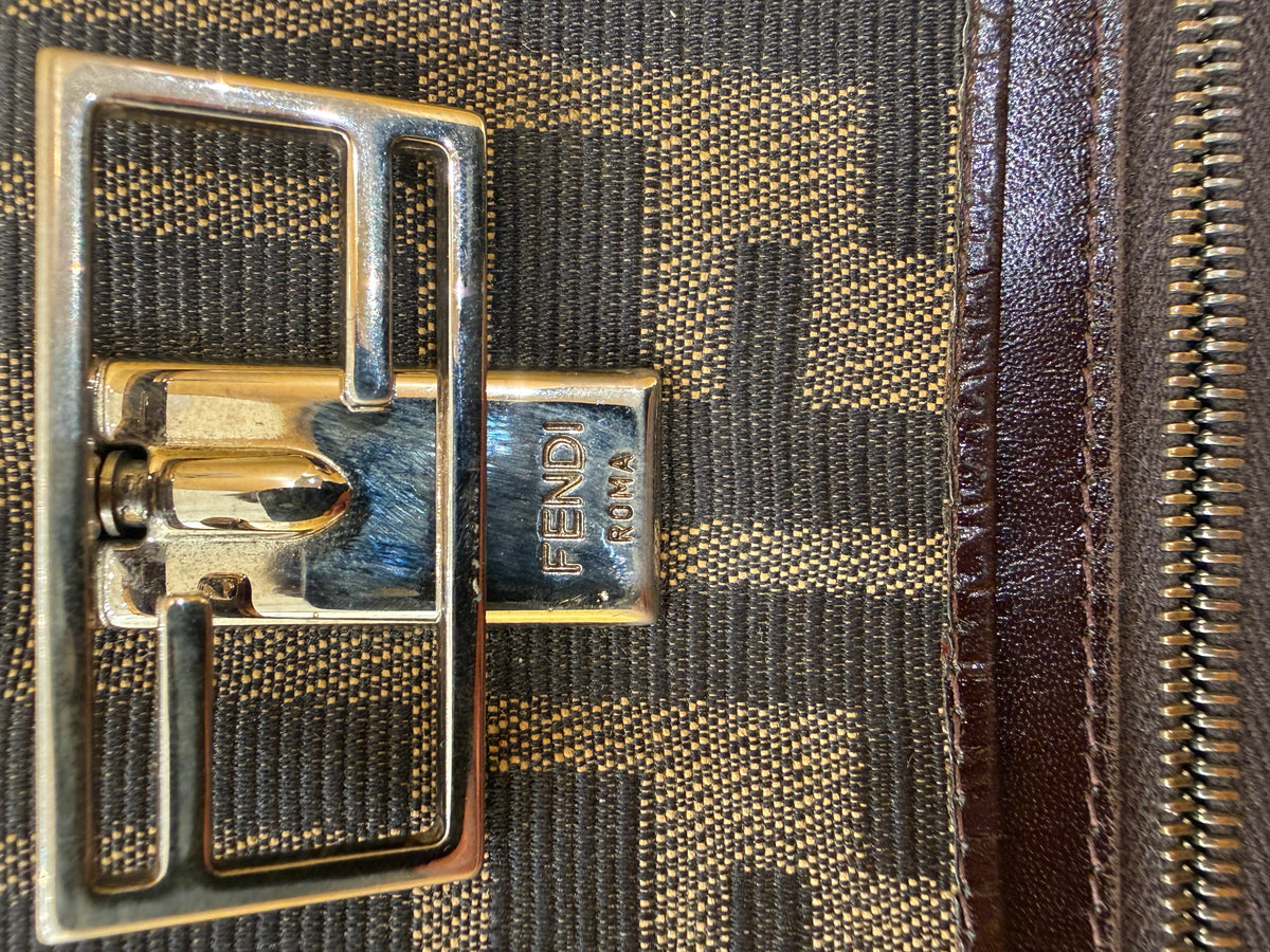 Fendi Baguette Continental Zucca Embossed Leather, Brown, Canvas, Wallet
