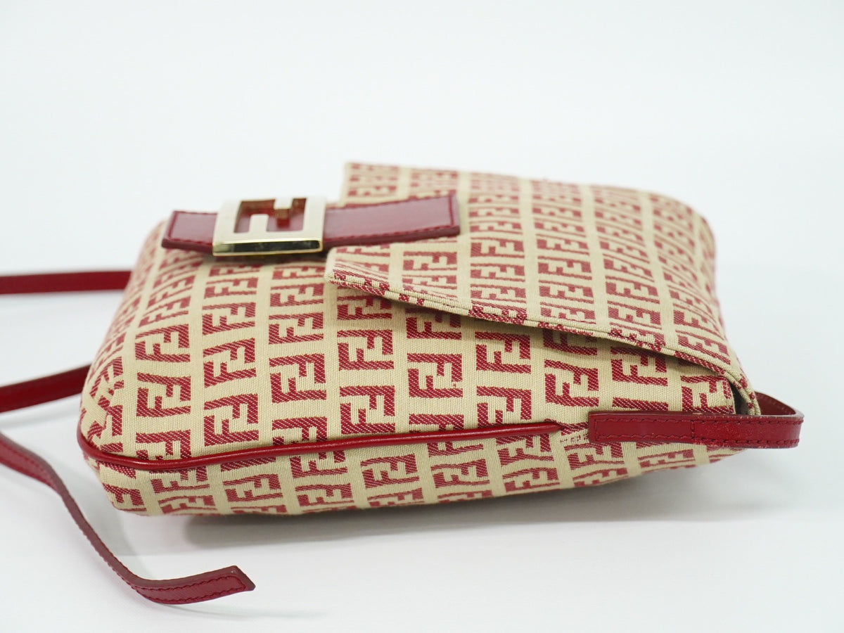 Fendi Vintage Flap Zucchino Coated Canvas, Beige, Canvas, Crossbody Bag