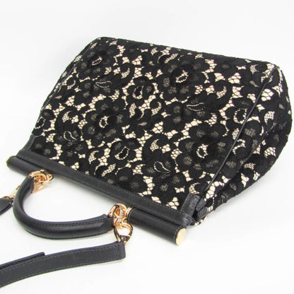Dolce & Gabbana Miss Sicily Floral Lace, Black, Cotton, Handbag