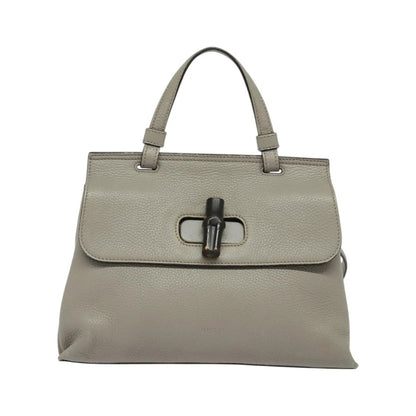 Gucci Bamboo Daily Top Handle Leather, Gray, Leather, Shoulder Bag