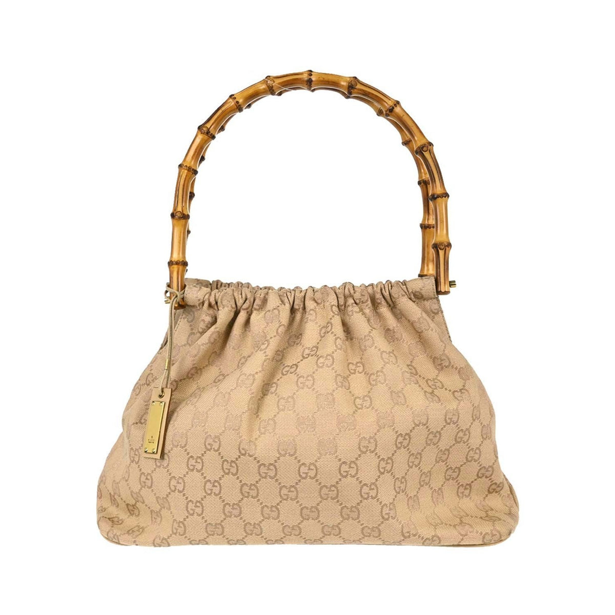 Gucci Bamboo Frame Satchel GG Canvas, Beige, Canvas, Handbag