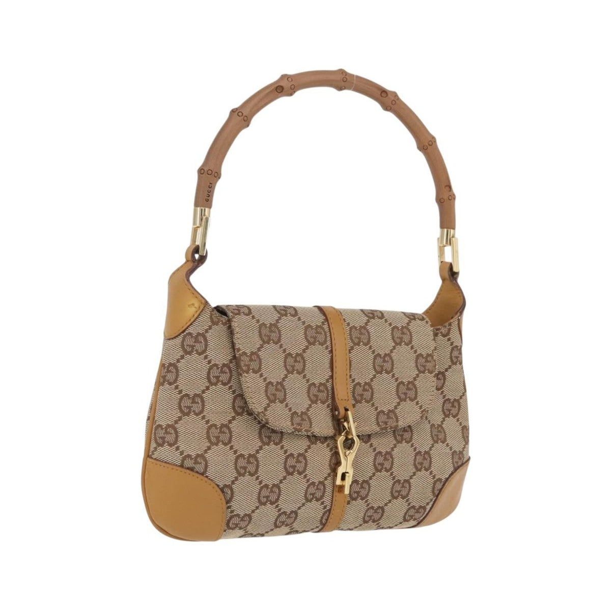 Gucci Bamboo Jackie Canvas, Beige, Canvas, Handbag