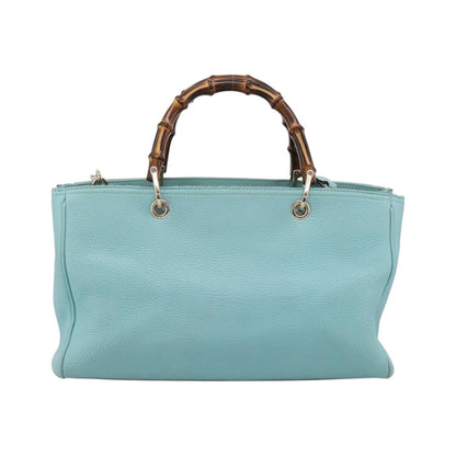 Gucci Bamboo Shopper Leather, Blue, Leather, Tote Bag