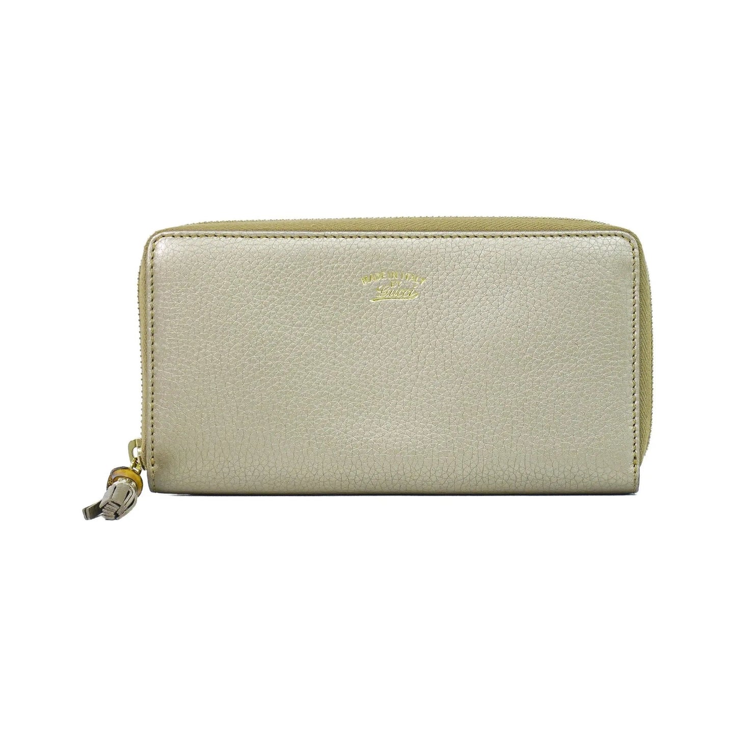 Gucci Bamboo Tassel Zip Leather, Gold, Leather, Wallet