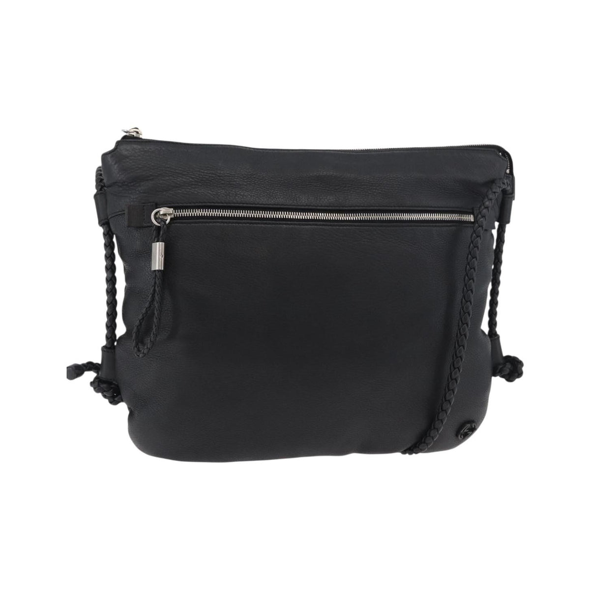 Gucci Braided Strap Zip Messenger Leather, Black, Leather, Crossbody Bag