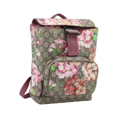 Gucci Buckle Blooms Print GG Coated Canvas, Beige, Canvas, Backpack