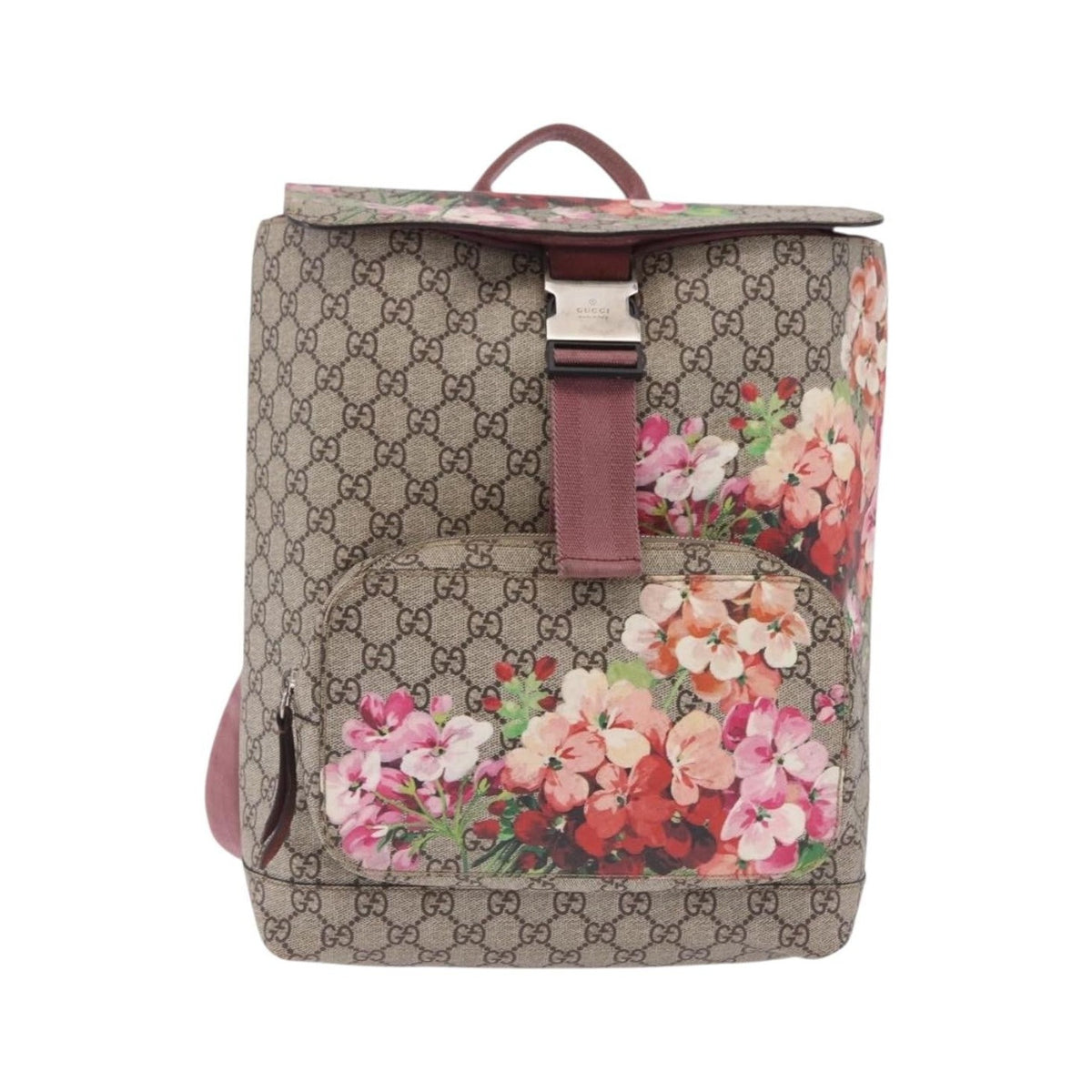 Gucci Buckle Blooms Print GG Coated Canvas, Beige, Canvas, Backpack