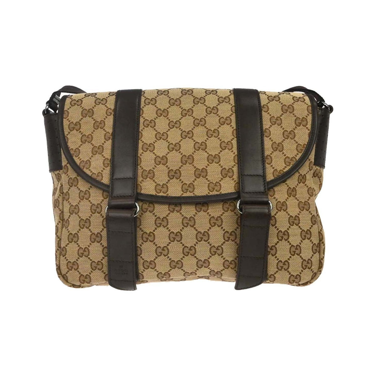 Gucci Buckle Messenger GG Canvas, Beige, Canvas, Handbag
