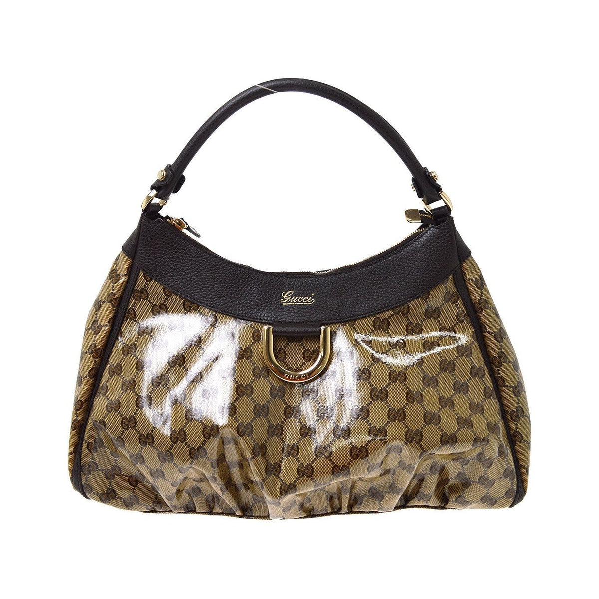 Gucci D Ring Hobo Patent, Beige, PVC, Handbag