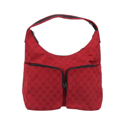 Gucci Double Pocket Zip Hobo GG Canvas, Red, Canvas, Shoulder Bag