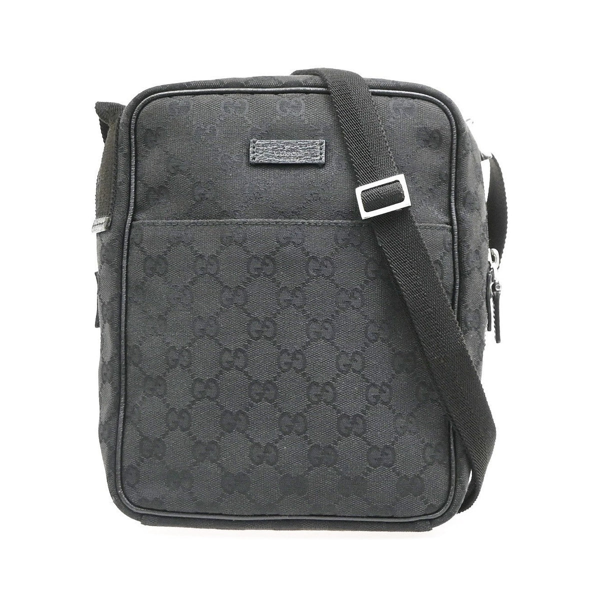 Gucci Front Pocket Messenger GG Canvas, Black, Canvas, Crossbody Bag
