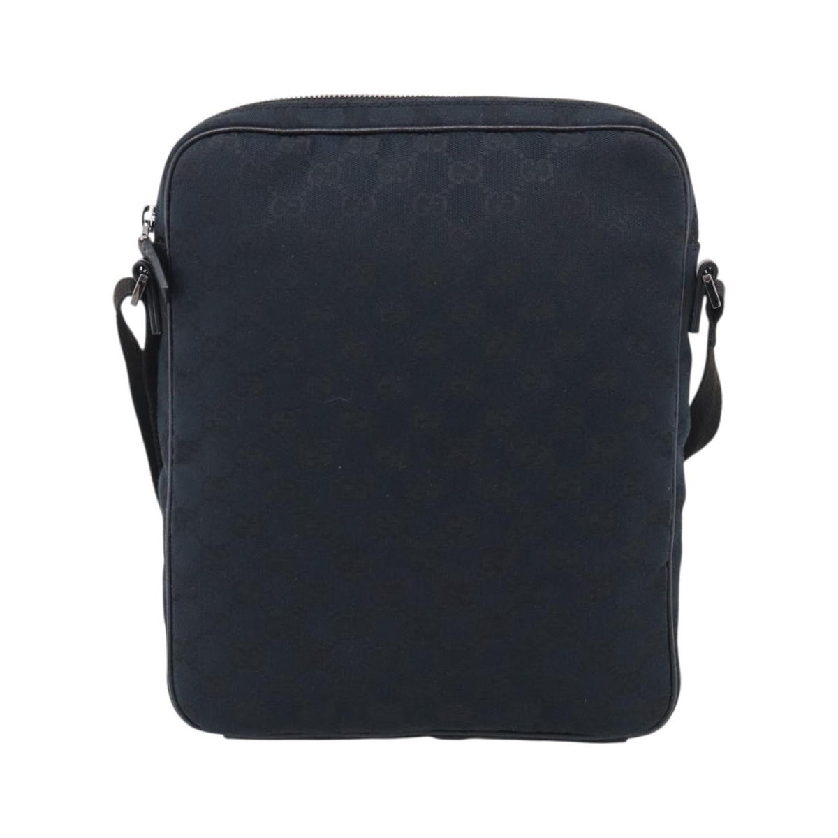 Gucci Front Zip Messenger Canvas and Leather, Black, Canvas, Crossbody Bag