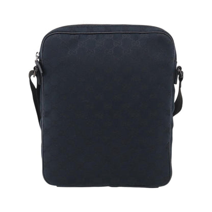 Gucci Front Zip Messenger Canvas and Leather, Black, Canvas, Crossbody Bag