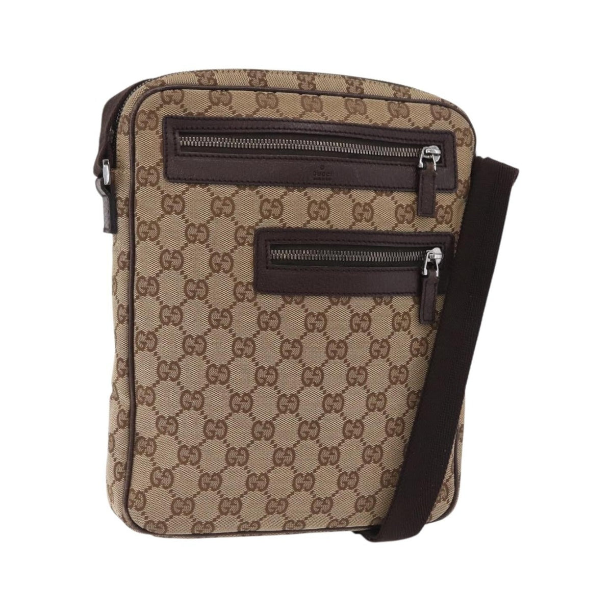 Gucci Front Zip Messenger GG Coated Canvas, Beige, Canvas, Crossbody Bag