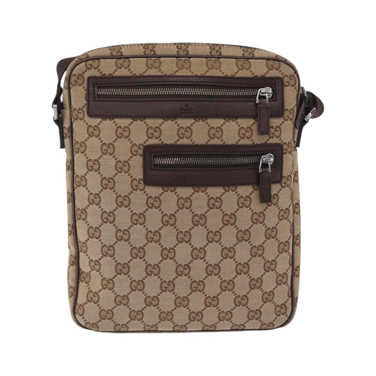 Gucci Front Zip Messenger GG Coated Canvas, Beige, Canvas, Crossbody Bag