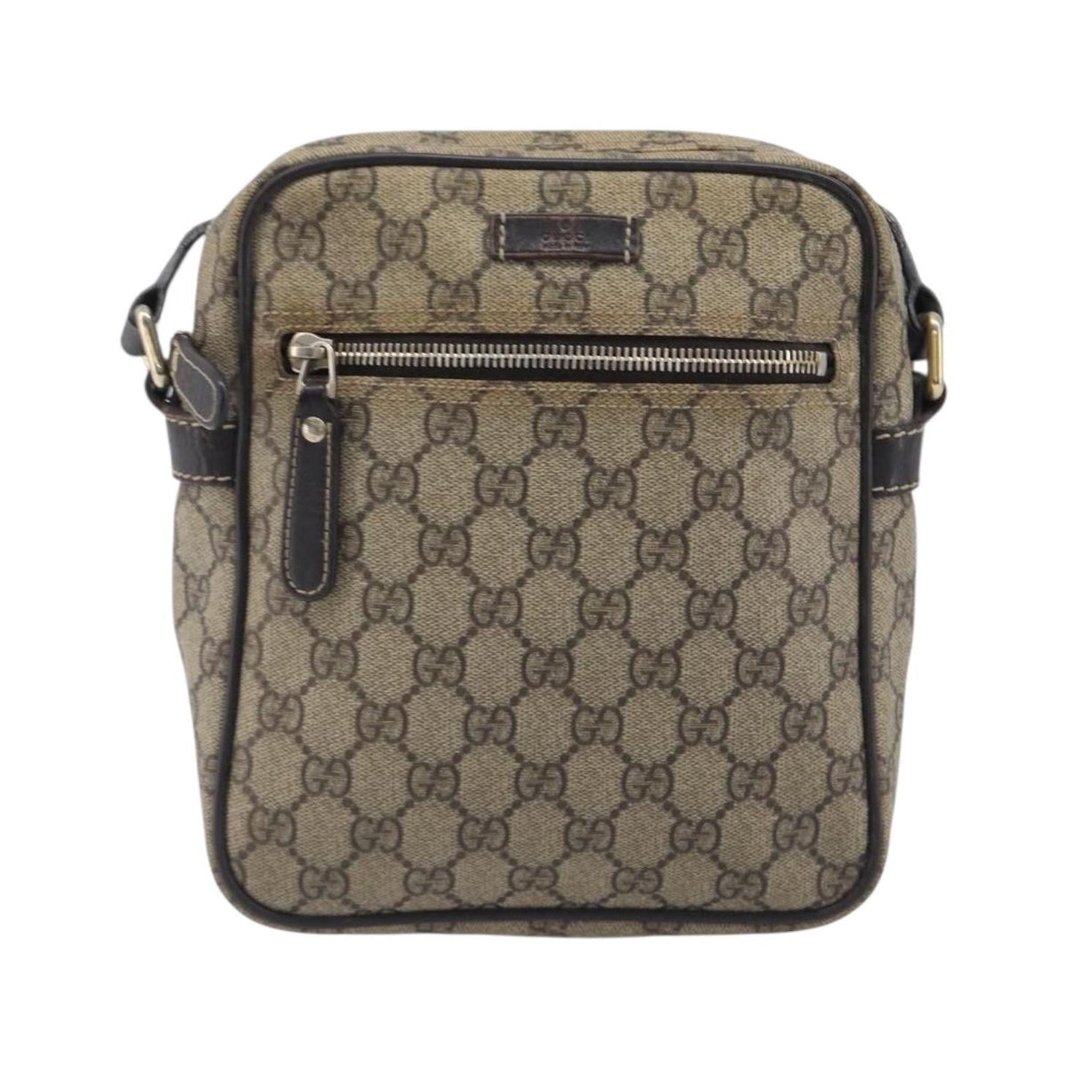Gucci Front Zip Pocket Messenger GG Coated Canvas, Beige, Canvas, Shoulder Bag