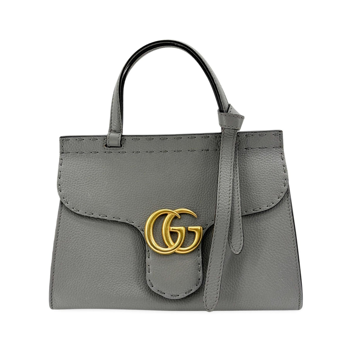 Gucci GG Marmont Animalier Top Handle Leather, Gray, Leather, Handbag