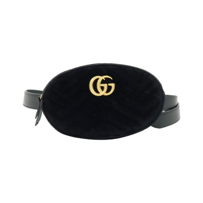 Gucci GG Marmont Belt Embellished Matelasse Velvet, Black, Velvet, Handbag