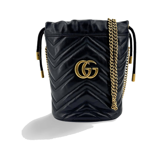 Gucci GG Marmont Bucket Matelasse Leather, Black, Leather, Handbag