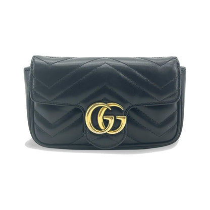 Gucci GG Marmont Flap Matelasse Leather, Black, Calfskin, Handbag