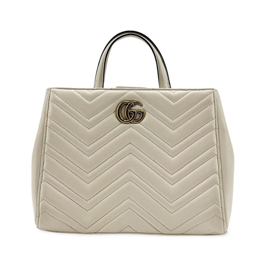 Gucci GG Marmont Matelasse Leather, Beige, Calfskin, Tote Bag