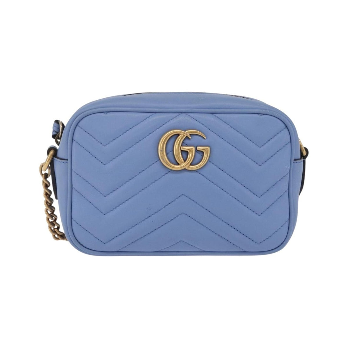 Gucci GG Marmont Matelasse Patent, Blue, Leather, Shoulder Bag