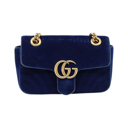 Gucci GG Marmont Matelassé Velvet, Blue, Velvet, Shoulder Bag