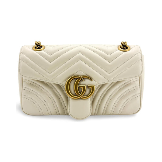 Gucci GG Marmont Patent, White, Leather, Shoulder Bag