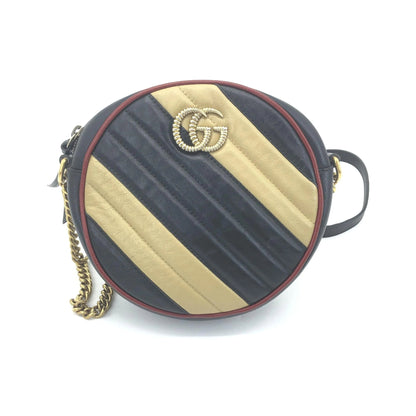 Gucci GG Marmont Round Diagonal Quilted Leather, Black, Leather, Shoulder Bag