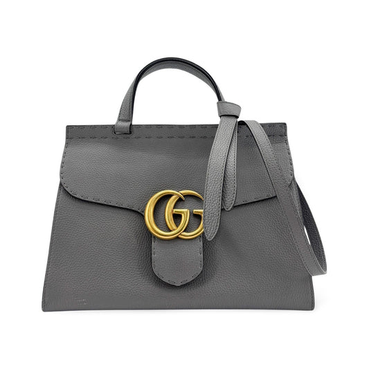Gucci GG Marmont Top Handle Leather, Gray, Leather, Handbag