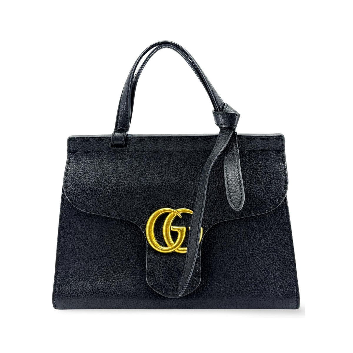 Gucci GG Marmont Top Handle Leather, Black, Leather, Handbag