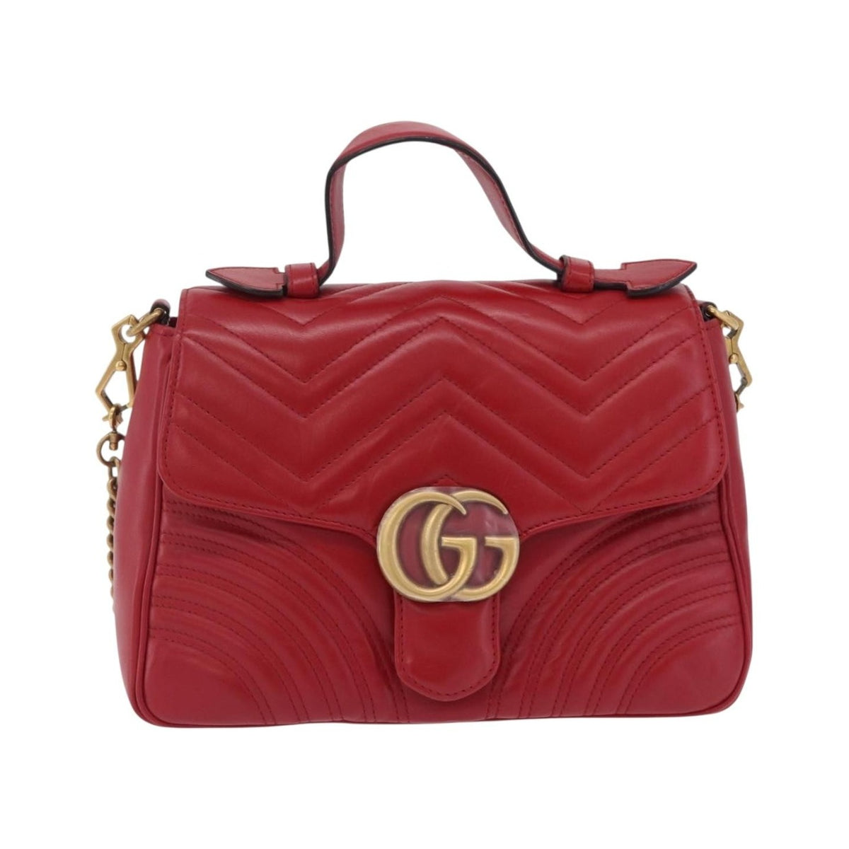 Gucci GG Marmont Top Handle Matelasse Leather, Red, Leather, Handbag