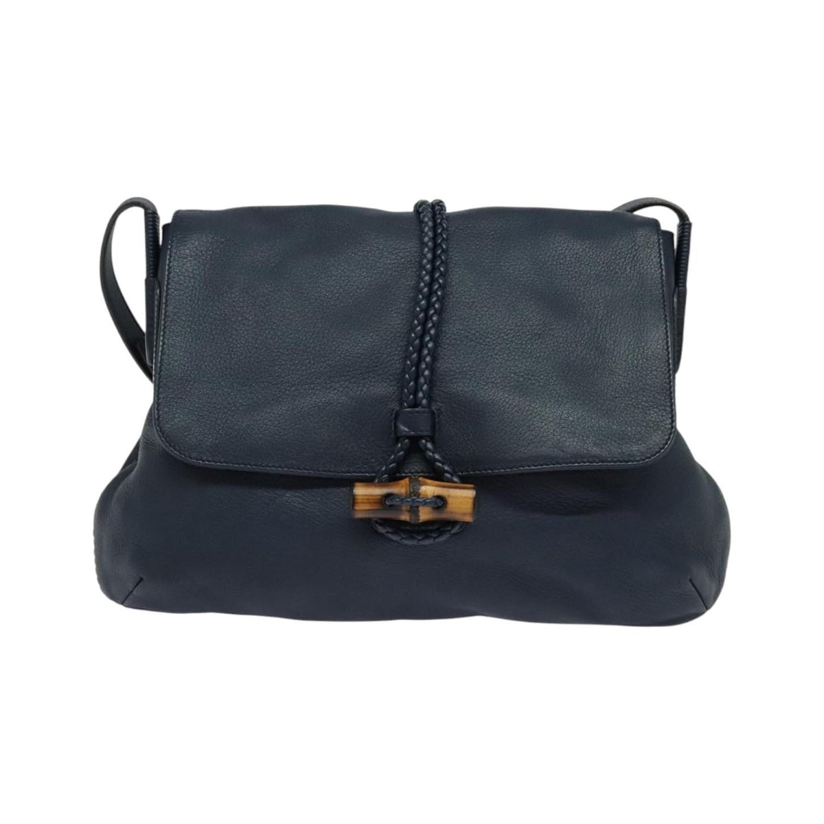 Gucci Hip Bamboo Flap Leather, Blue, Leather, Handbag
