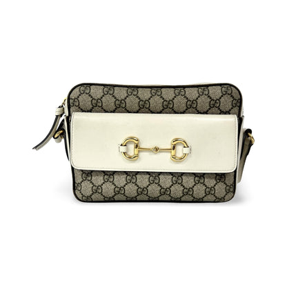 Gucci Horsebit 1955 Flap Pocket Camera GG Coated Canvas and Leather, Beige, Canvas, Handbag
