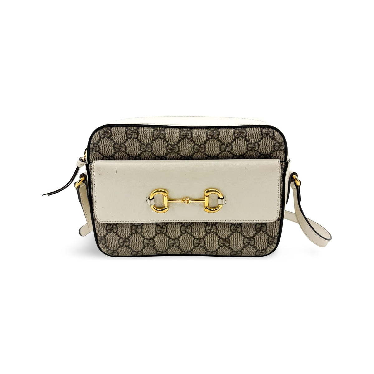 Gucci Horsebit 1955 Flap Pocket Camera GG Coated Canvas and Leather, Beige, Canvas, Handbag