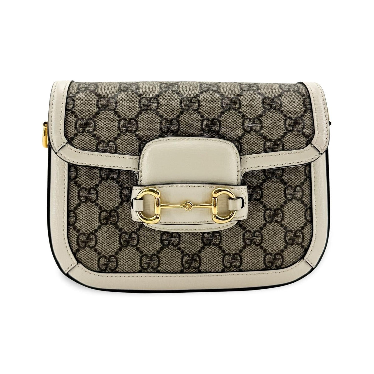 Gucci Horsebit 1955 GG Coated Canvas with Leather, White, Canvas, Shoulder Bag