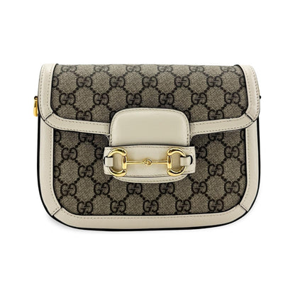 Gucci Horsebit 1955 GG Coated Canvas with Leather, White, Canvas, Shoulder Bag