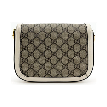 Gucci Horsebit 1955 GG Coated Canvas with Leather, White, Canvas, Shoulder Bag