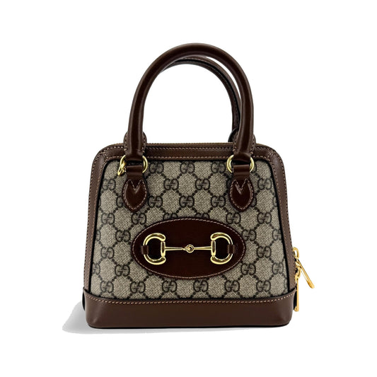 Gucci Horsebit 1955 Top Handle GG Coated Canvas with Leather, Brown, Canvas, Handbag
